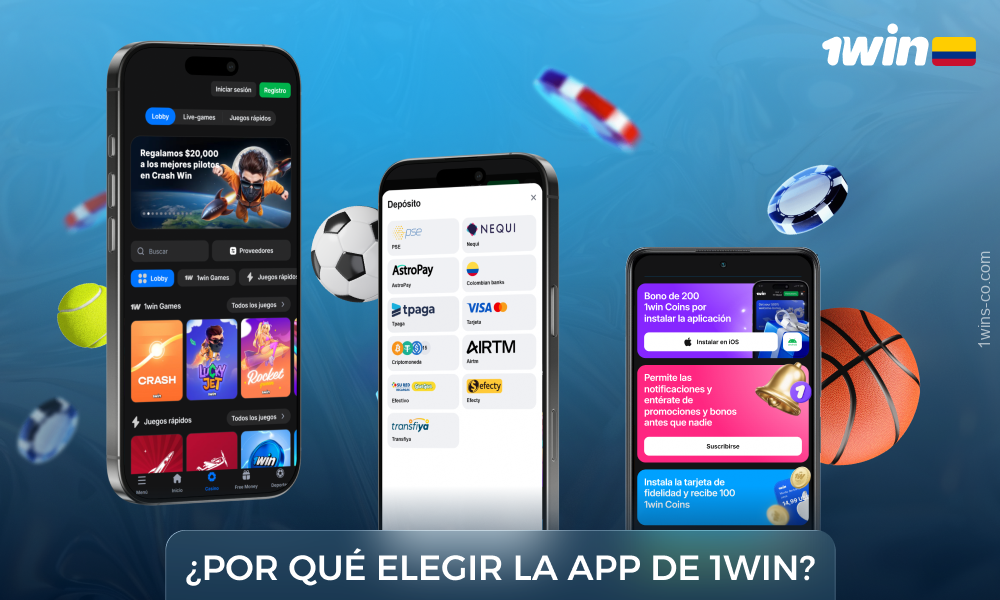 La app 1WIN es popular entre los colombianos por su rápido funcionamiento, fácil instalación, amplia selección de más de 40 deportes y 13.000 juegos